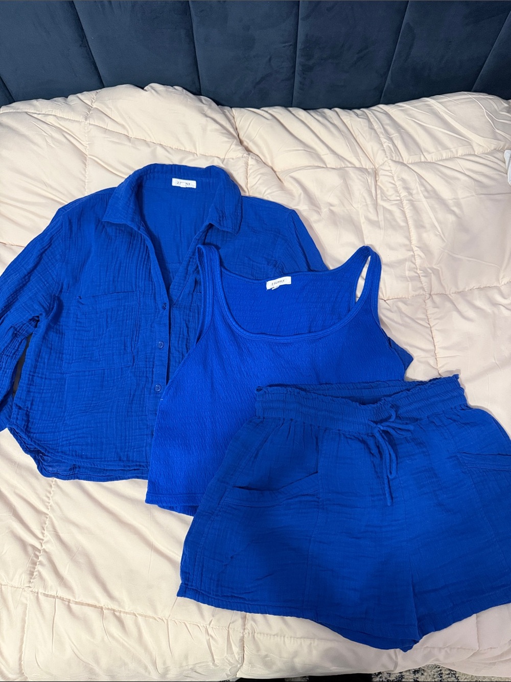 Z Supply Royal Blue Three-Piece Set — Tank, Button Shirt & Shorts